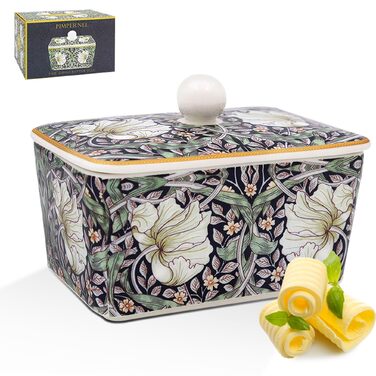 Маслянка з кришкою, китайська кераміка, з гарними акварельними мотивами, дизайн від галереї Дженніфер Роуз для Busy Bees (барвистий (квітковий візерунок))