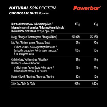 Протеїнові батончики Natural Protein, 18 x 40 г Шоколадні горішки Powerbar