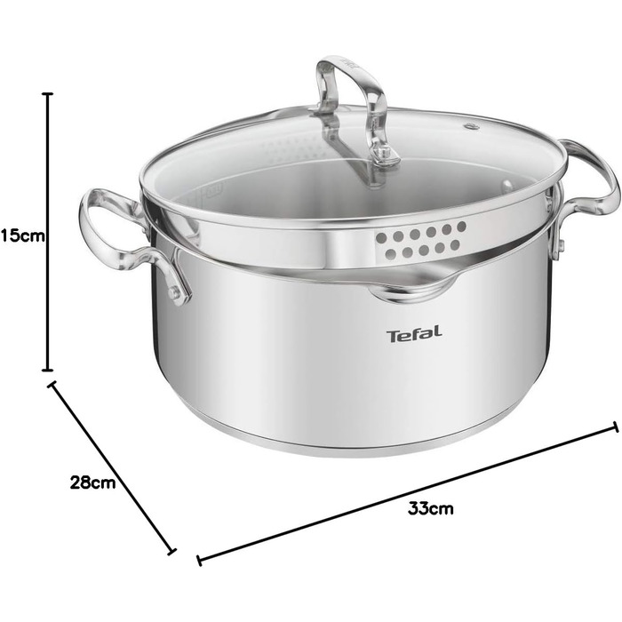 Кастрюля 5 л из нержавеющей стали со стеклянной крышкой 24 см Duetto+ Tefal