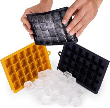 Силіконові формочки для льоду Blumtal 2x24 - Формочка для льоду - Силіконова форма для льоду розміром 2,6 см - 2 формочки для льоду середнього розміру - Льодогенератор без BPA 2 шт. - Кубики M (кубик M, чорний, синій - гостра гірчиця)