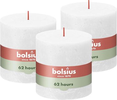 Свічка Bolsius Rustic Pillar XXL - 3 шт. и - 10 x 10 см - Декоративні побутові свічки - Час горіння 62 години - Без запаху - Містить натуральний рослинний віск - Без пальмової олії (Біла)