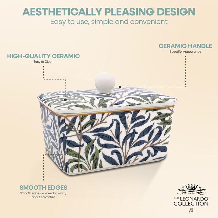 Маслянка з кришкою, китайська кераміка, з гарними акварельними мотивами, дизайн якої розроблено галереєю Дженніфер Роуз для Busy Bees (гілка верби).