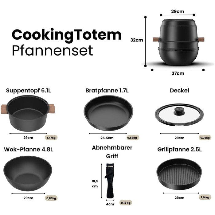 Набор кухонной посуды, 6 предметов CookingTotem