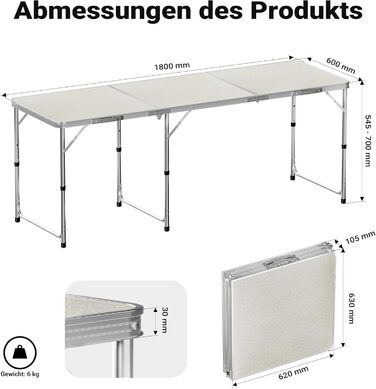 Складной кемпинговый стол 180 x 60 x 70 см Toboli