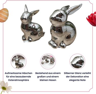 Набір декоративних елементів Heitmann керамічна пасхальна прикраса з порцеляновим ефектом, для встановлення, біла, приблизно 12,5 x 10,5 x 8 см (колір сріблястий кролик)