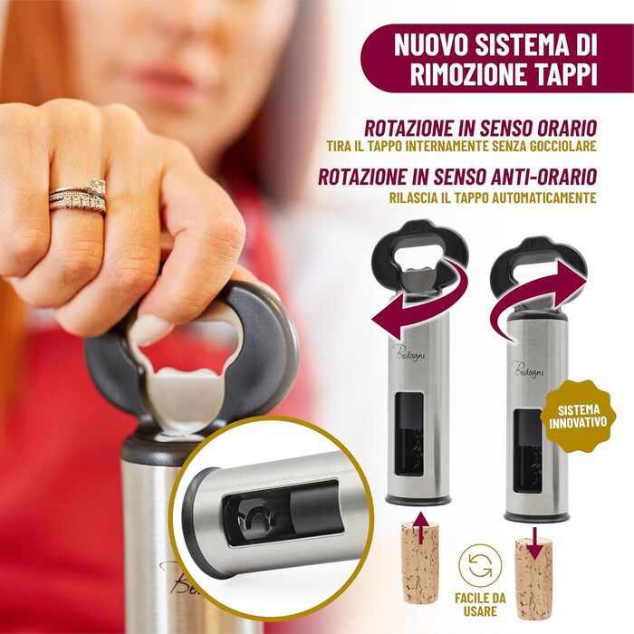 Штопор для вина та пива з магнітним утримувачем кришок чорний Bedogni Reggio Emilia