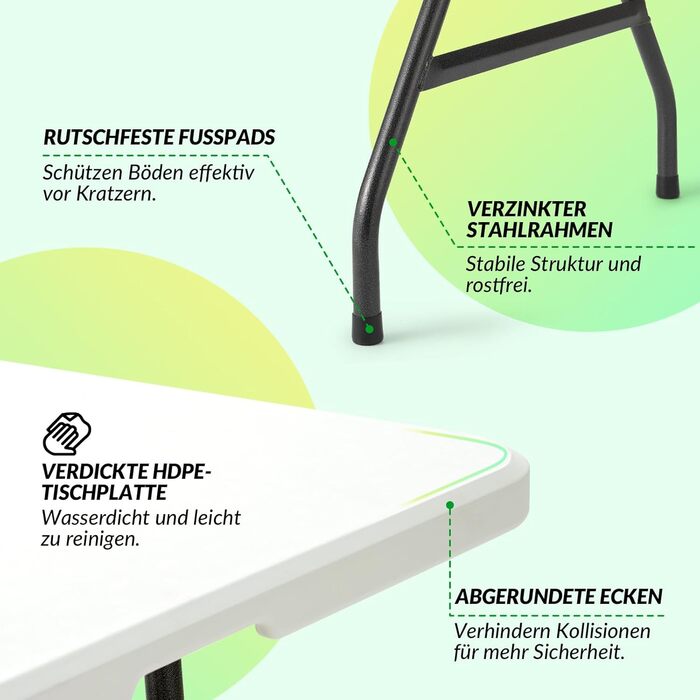 Розкладний стіл 180x74 см білий Velway