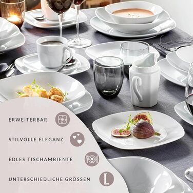 ПЕВЕЦ Белый столовый сервиз Bilgola, набор фарфоровой посуды из 30 предметов на 6 персон, набор тарелок округлого дизайна, обеденная тарелка (суповая тарелка 6 шт.)