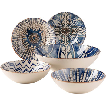 Предметов на 4 персоны в мавританском стиле, набор тарелок с различными винтажными узорами в белом и синем цветах, керамогранит (набор чаш), 934017 Iberico Blue 12