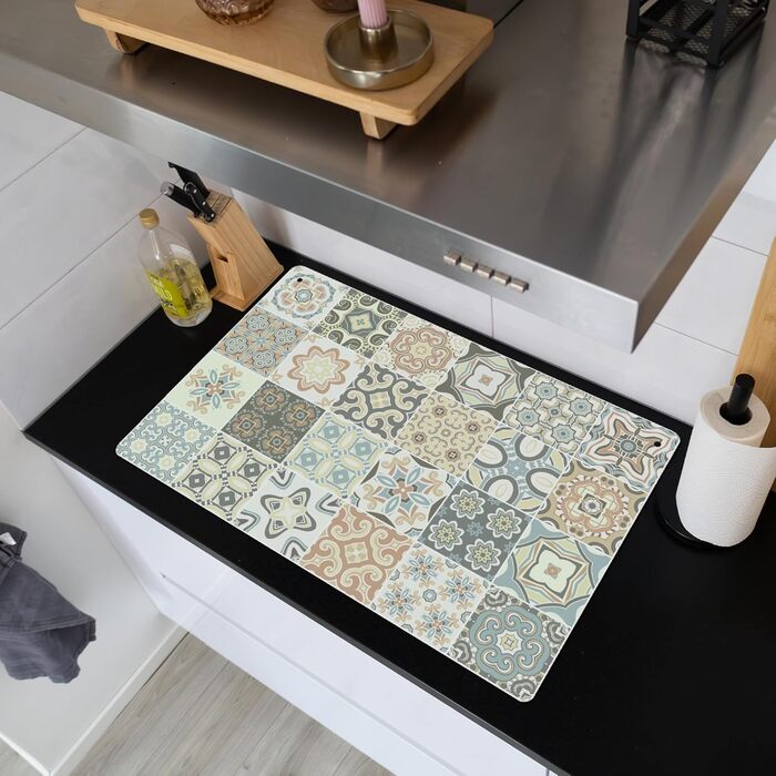 Фартух для плити, кухонний фартух, вініл, 78x52 см, декор для кухні, облицювання стіни, кришка плити - сіро-чорна (зразок - плитка, 52Д x 81,2Ш см)