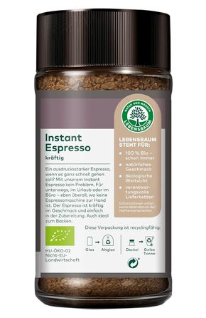 Розчинна кава еспресо, 2 скляні банки по 100 г Lebensbaum