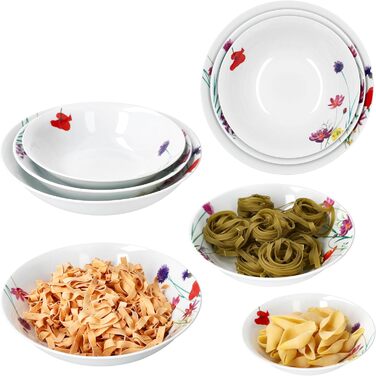 Набір із 3 мисок MamboCat Marie I 650 мл, 1 л та 1,3 л I висока порцелянова миска з декором із квіткової галявини для картоплі, пельменів, овочів, десерту, супу тощо.