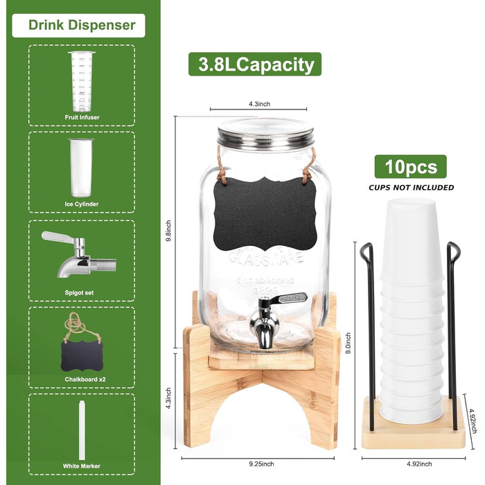 Скляний диспенсер для напоїв зі стійкою 3,8 л Whimsii