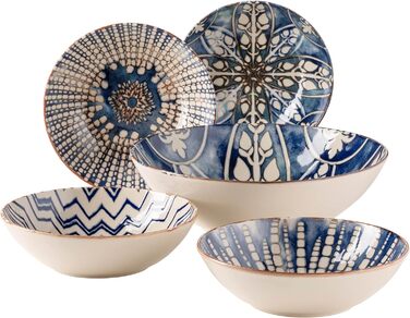 Предметів для 4 осіб у мавританському стилі, набір тарілок з різними вінтажними візерунками в білому та синьому кольорах, керамограніт (набір чаш), 934017 Iberico Blue 12