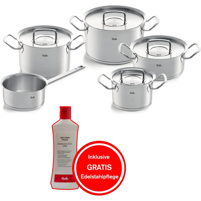 Набір посуду Fissler Original-Profi Collection/з нержавіючої сталі, 5 предметів, включаючи металеву кришку безкоштовний догляд за нержавіючою сталлю - індукційний ексклюзивно на Kitchen-Profi