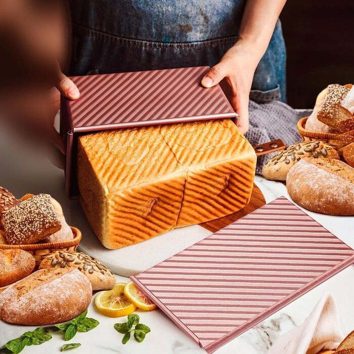 Форма для выпечки хлеба тостов с крышкой 20,8x12x11 см, розовое золото PuretéavHom