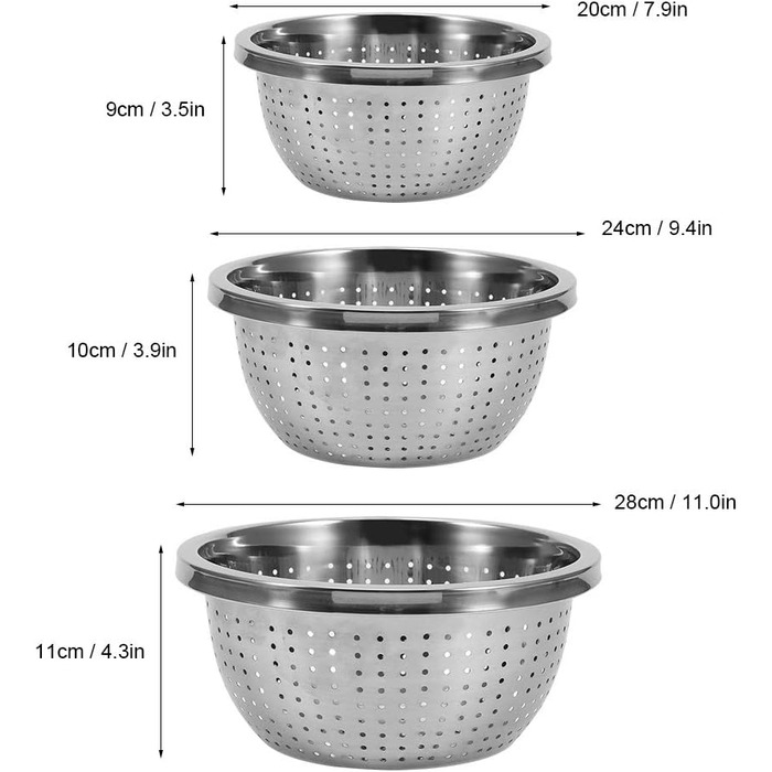 Набір із 3 мікроперфорованих сит з нержавіючої сталі Alvinlite