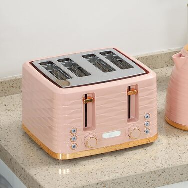 Набір для сніданку HOMCOM Kettle Toaster Set з чайником 1,7 л, тостером на 4 скибочки, 2200 Вт, 7 рівнів підрум&39янення, розморожуванням, розігрівом та лотком для крихт, термостатом Otter, кремово-білим (рожевим)