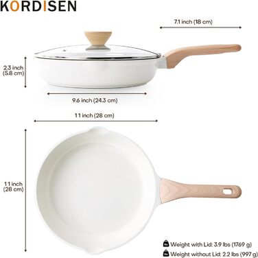 Сковорода 28 см со стеклянной крышкой, белая Kordisen