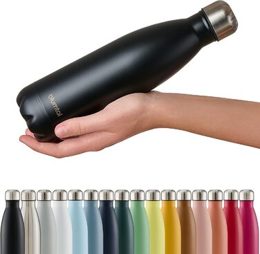 Пляшка для води Blumtal з нержавіючої сталі - Герметична ізольована пляшка - Пляшка для води без бісфенолу А для гарячих та холодних напоїв - Двостінна ізольована пляшка - Ізоляційна пляшка, стійка до іржі, дерево/срібло (07 - Чорна, 750 мл)