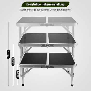 Складной кемпинговый стол алюминиевый регулируемый по высоте и легкий, с сетчатой поверхностью и S-образными крючками. Прочный уличный стол для пикника, рыбалки и сада (черный)