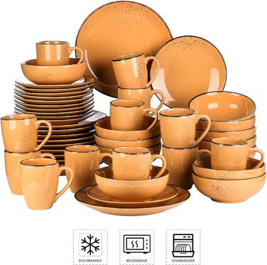 Комбінований сервіз vancasso, набір посуду Navia з кераміки, обідній сервіз із 32 предметів, вінтажний зовнішній вигляд, дизайн природи (набір із 48 предметів, Navia-7)