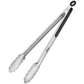 Щипці для гриля HOTEC з нержавіючої сталі з термостійкою силіконовою ручкою, металеві щипці, що замикаються, нековзне покриття, 23 см та 30,5 см (чорні) (чорні)