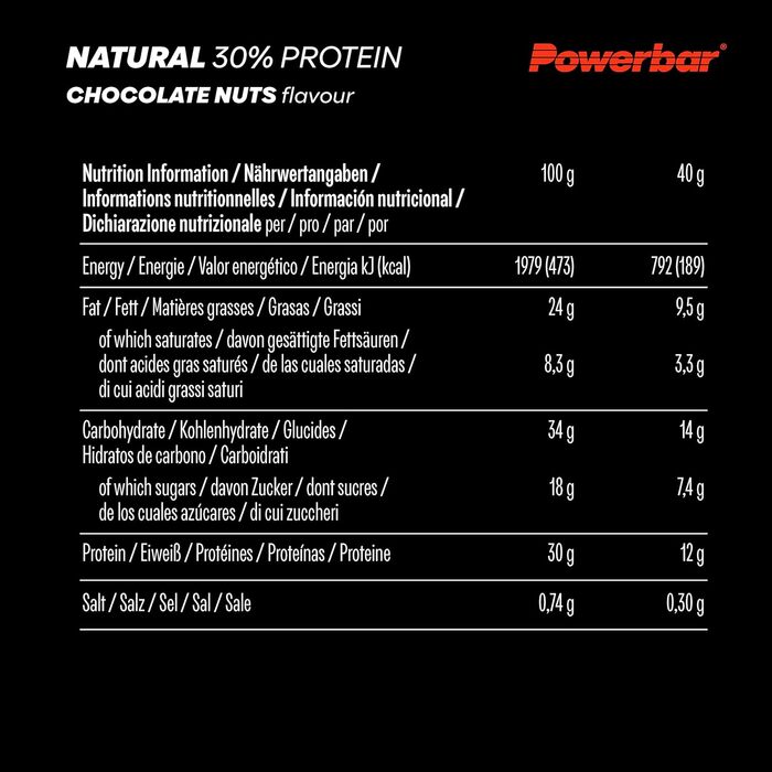 Протеїнові батончики Natural Protein, 18 x 40 г Шоколадні горішки Powerbar