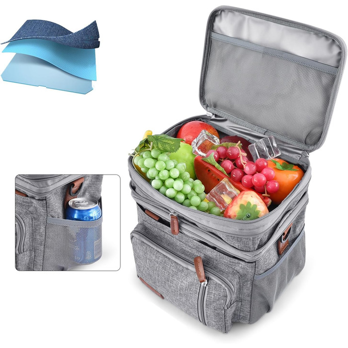 Преміальна ізольована сумка-холодильник, тканина Оксфорд з регульованими ремінцями, двошарова термосумка для кемпінгу на свіжому повітрі, сіра