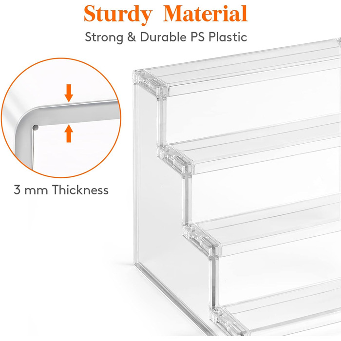 Уровневая прозрачная подставка, пластиковая подставка для презентации, пластиковый органайзер для статуэток, кексов, духов, десертов, настольная подставка для организации и украшения (22,8 x 20 x 18,2 см-), 4-