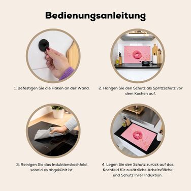 Фартух для плити, кухонний фартух, вініл, 78x52 см, декор для кухні, облицювання стіни, кришка для плити - сіро-чорна (пончик - рожева, 52Д x 81,2Ш см)