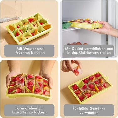 Силіконові формочки для льоду Blumtal, набір з 3 шт. - форма для льоду на 24 кубики з кришкою - силіконова форма для льоду без бісфенолу А - форма для льоду, безпечна для харчових продуктів - сіро-блакитний великі кубики (сірий жовтий, кубики XL)