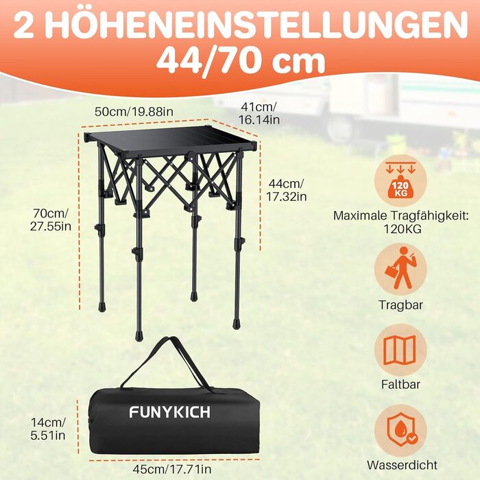 Складной кемпинговый стол 50,5 x 41 x 44/70 см FUNYKICH