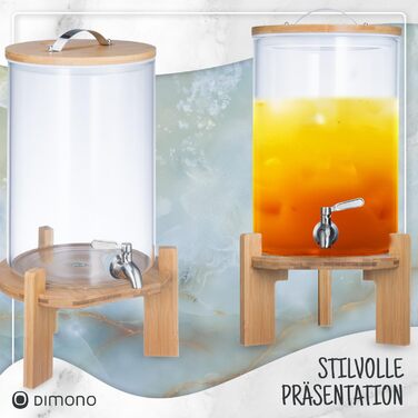 Диспенсер для напоїв зі сталевим краном з бамбуковою підставкою 8 л Dimono