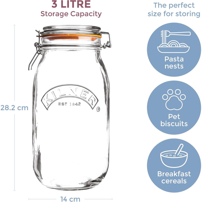 Стеклянная банка для хранения 3 л с зажимом Kilner