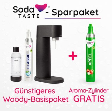 Набор для газирования воды, 4 предмета, классик + яблоко, черный Mysoda Woody SodaTASTE