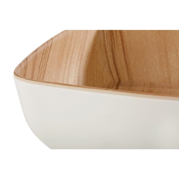 Майже небитка меламінова миска, міцна пластикова миска, 25 x 25 x 7,5 см, салатниця, миска для фруктів, штабелюється, дерев'яний вигляд всередині, білий зовні, можна мити в посудомийній машині