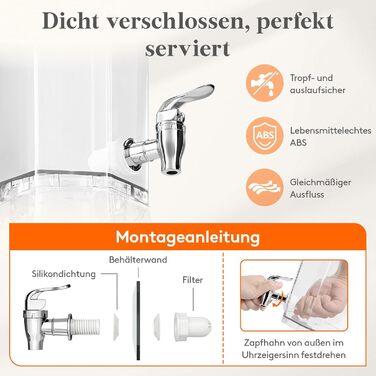 Диспенсер для напоїв з краном та підставкою, пластиковий диспенсер для води, лимонаду, соку та інших напоїв (2,6 л). Знімний стенд для зручного використання на вечірках.