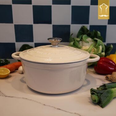 Чавунна жаровня 3,5 л з кришкою 24 см, кремова Chefarone