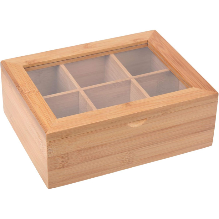 Чайна коробка GRWE з 10 відділеннями, відкидною кришкою, оглядовим віконцем, коробкою для чайних пакетиків для зберігання чаю з захистом від аромату - 36 x 20 x 9 см Велика - 10 відділень (бамбук, мала - 6 відділень)