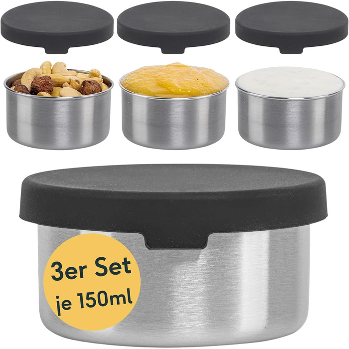 Набір з 3 круглих контейнерів 150 мл до ланч-боксів, нержавіюча сталь Silberthal