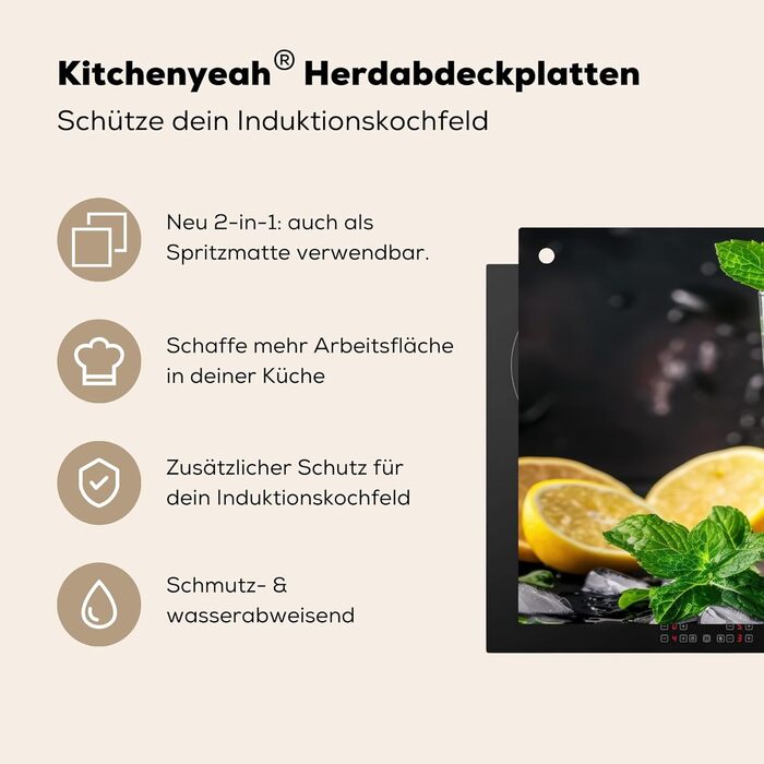 Фартух для плити, кухонний фартух, вініл, 78x52 см, декор для кухні, облицювання стіни, кришка для плити - сіро-чорна (вода-скло, 52Д x 71Ш см)