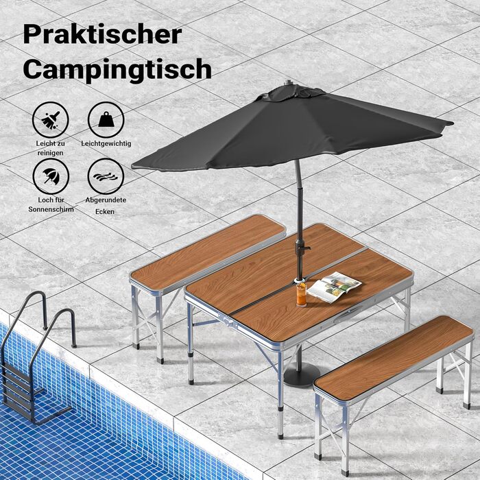 Раскладной кемпинговый стол с 2 лавками 90x66x70 см Wiltec