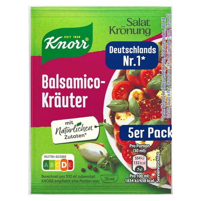 Заправка для салату Knorr з кроповими травами для смачної заправки для салату з натуральними інгредієнтами* 5 x 3 порції 15 шматочків кропових трав (бальзамічні трави, 15 шматочків (5 x 11 г))