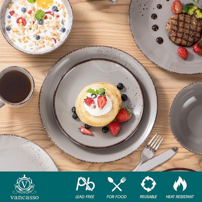 Набір столового посуду на 12 персон, 48 предметів, сірий NAVIA Vancasso