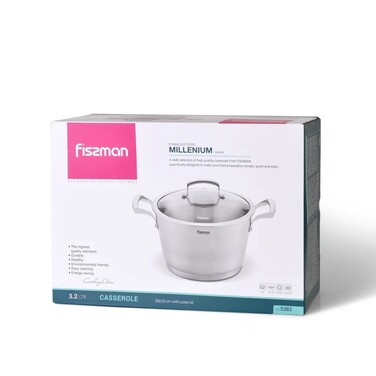 Кастрюля Fissman MILLENIUM 20x12 см/3,2л со стеклянной крышкой (5363)