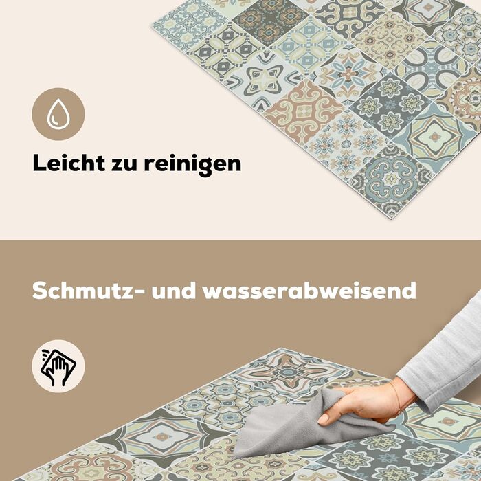 Фартух для плити, кухонний фартух, вініл, 78x52 см, декор для кухні, облицювання стіни, кришка плити - сіро-чорна (зразок - плитка, 52Д x 81,2Ш см)