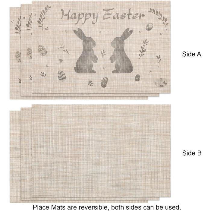 Двосторонні килимки для серветок, що миються, набір із 6 шт. , пасхальні яйця з квітами, прикраса столу з мультяшним кроликом, пасхальні, весняні, бенкетні килимки, декор для святкової вечірки, сезонні килимки, бежевий (світло-коричневий2)