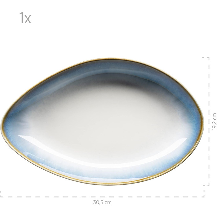 Сучасний набір посуду на 4 персони з унікальною формою та градієнтом кольорів від кремово-білого, вінтажний вигляд із 16 предметів, керамограніт (сервірувальні миски, синій), 931991, La Sinfonia
