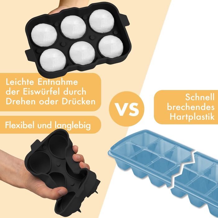 Силіконові формочки для льоду Blumtal, набір з 3 шт. - форма для льоду на 24 кубики з кришкою - силіконова форма для льоду без бісфенолу А - форма для льоду, безпечна для харчових продуктів - сіро-блакитна великі кубики (чорна, сфера XXL)